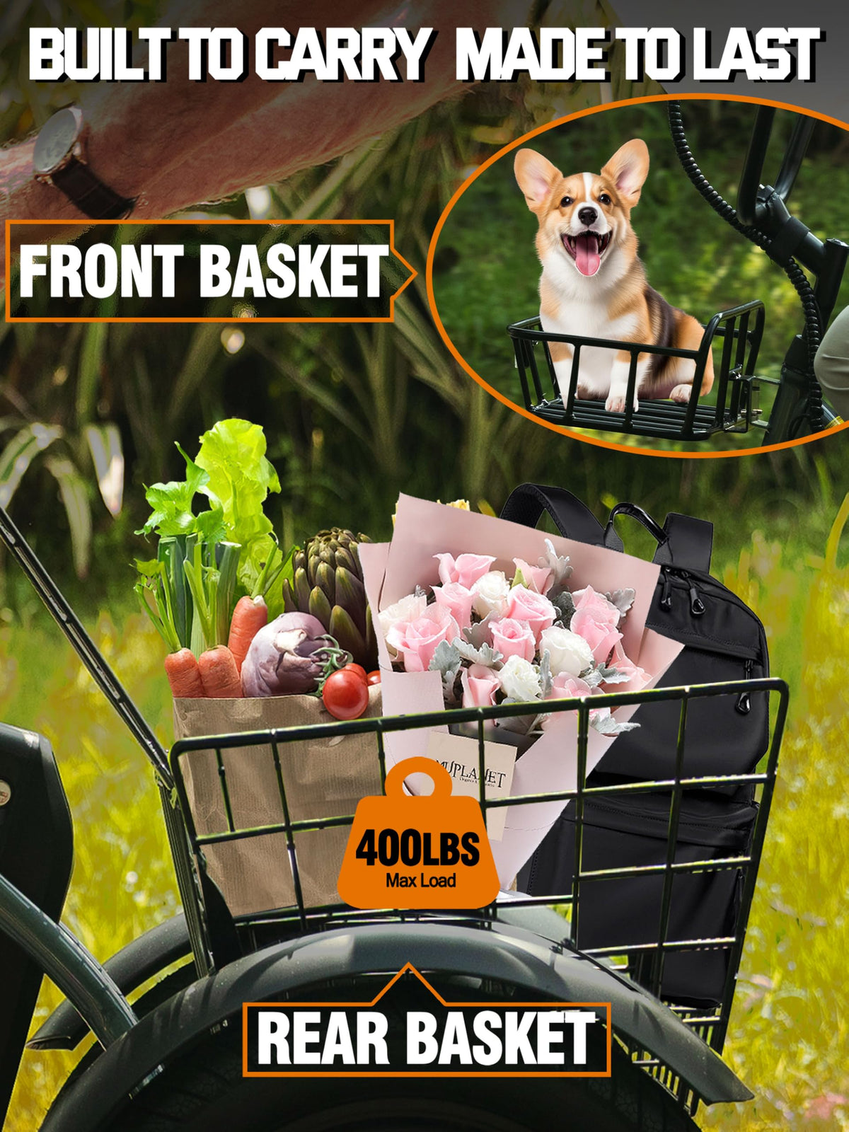 ESKUTE E Trike Electric Bike, Peak 1200W Brushless Motor Folding Trike 18X3.0 Fat Tire Ebike, 624Wh Removable Battery