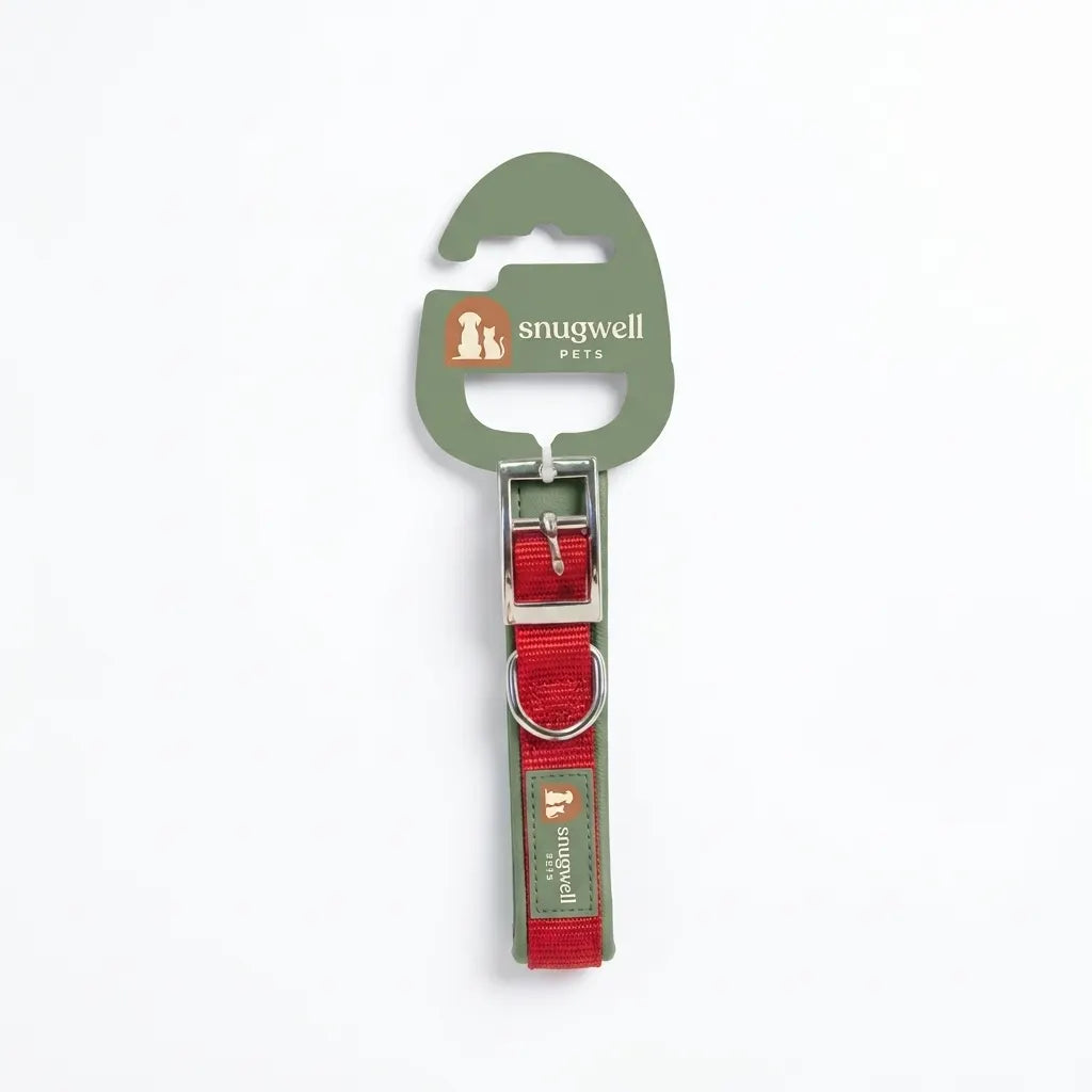 Snugwell Pets Soft Padded Dog Collar – Red or Black, 16 Inch