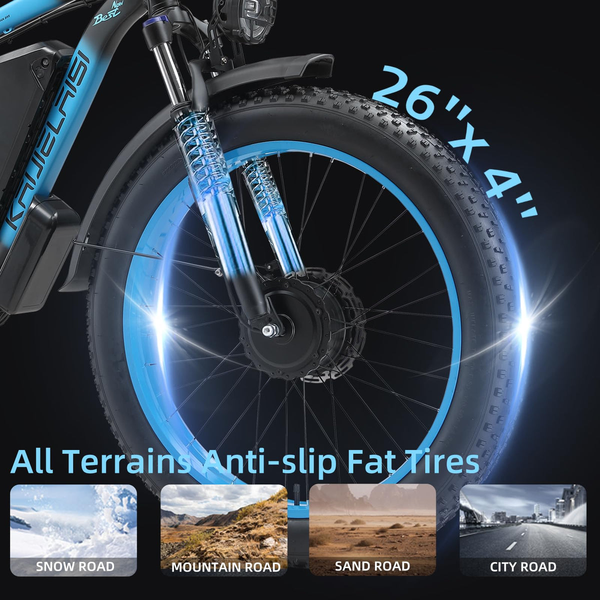AWD Electric Bike for Adults, Peak 4000W Power 26” Fat Tire Ebike Dual Motor Electric Bicycles 48V 22.4AH Removable Battery