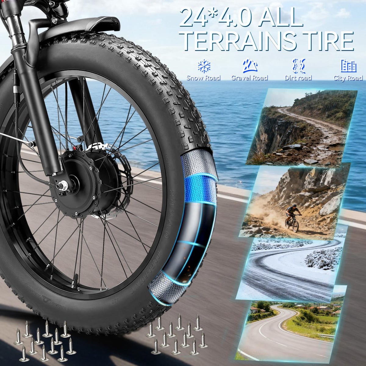 9000W-Peak-Dual-Motor-Ebike, 58V Max-output 34Ah Adults Electric Bike 48MPH