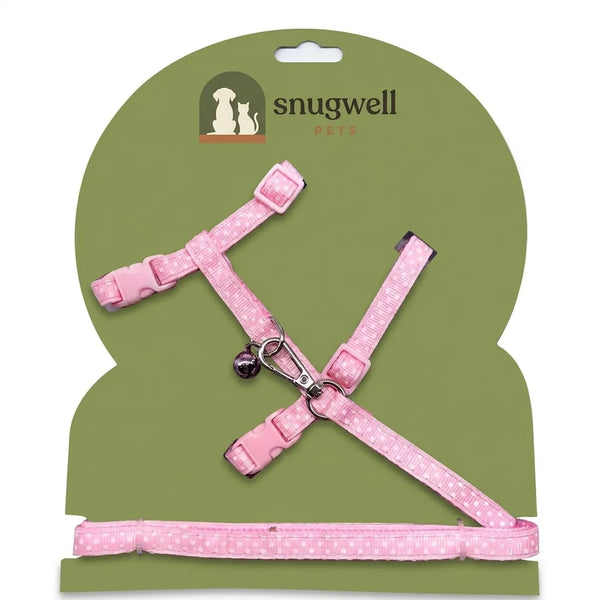 Snugwell Pets Adjustable Cat Harness & Leash Set with Bell – Pink